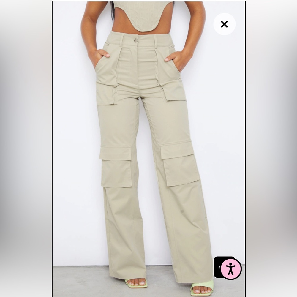 Stone Twill Pocket Detail High Waist Cargo Pants